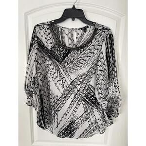 Sami & Jo Tunic Top Women's  Black White Paisley 3/4 Sleeve SIze L